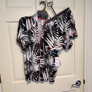 Black and White Leaf Print Pajama Set